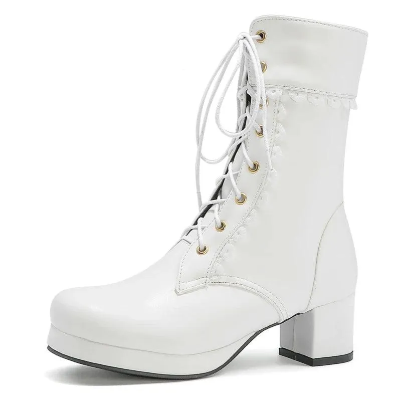 Women's Casual Shoes Ankle Boots Sweet High Heels Boots #U303