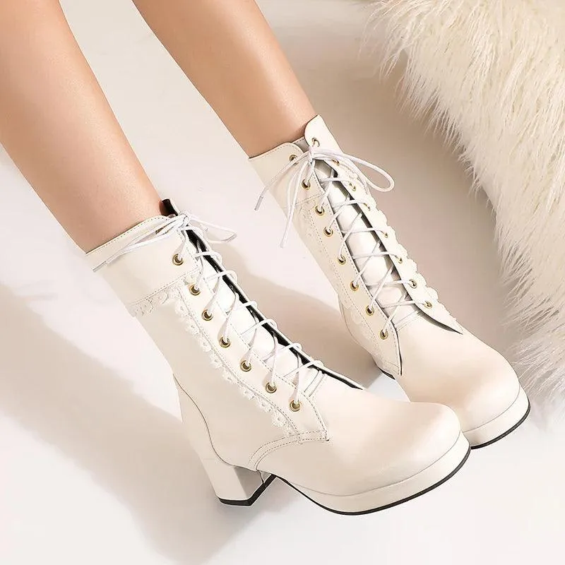 Women's Casual Shoes Ankle Boots Sweet High Heels Boots #U303