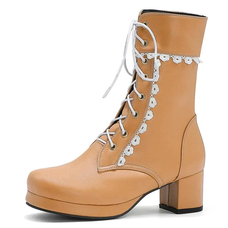 Women's Casual Shoes Ankle Boots Sweet High Heels Boots #U303