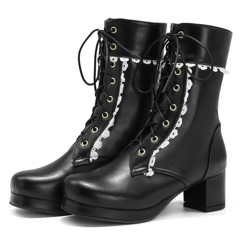 Women's Casual Shoes Ankle Boots Sweet High Heels Boots #U303