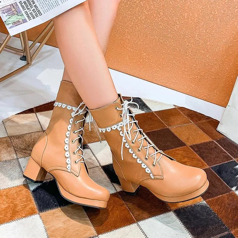 Women's Casual Shoes Ankle Boots Sweet High Heels Boots #U303