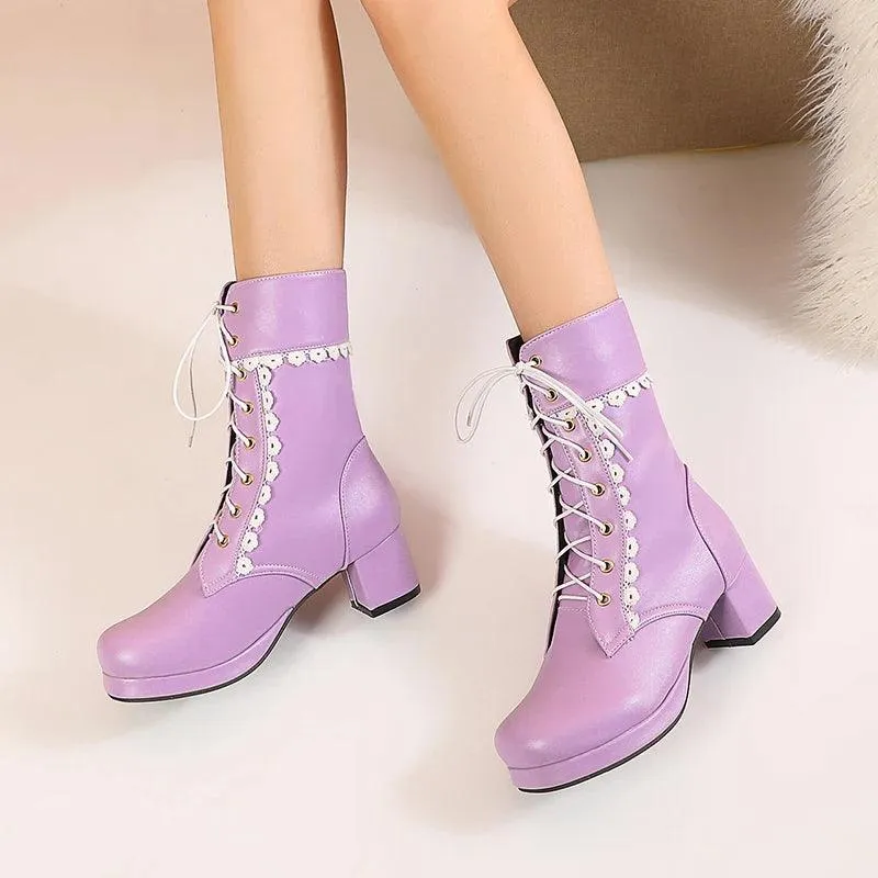 Women's Casual Shoes Ankle Boots Sweet High Heels Boots #U303