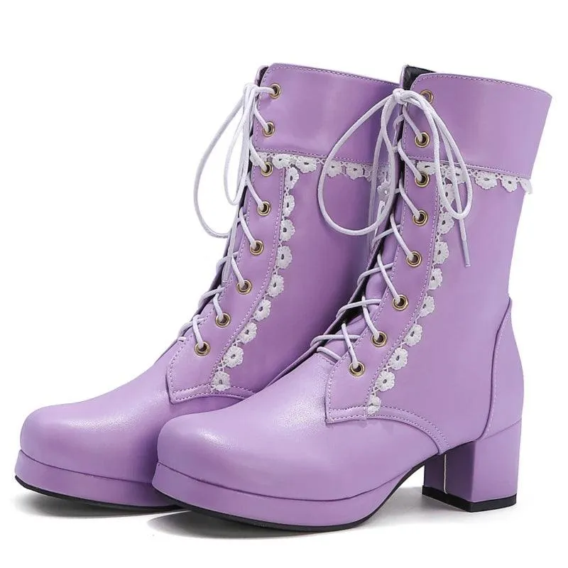 Women's Casual Shoes Ankle Boots Sweet High Heels Boots #U303