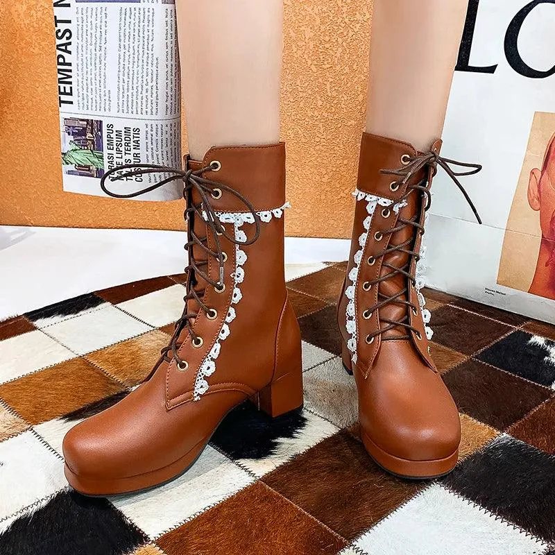 Women's Casual Shoes Ankle Boots Sweet High Heels Boots #U303