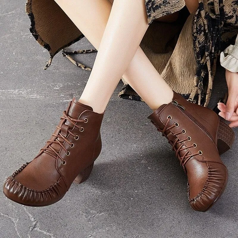 Women's Casual Shoes Handmade Leather Ankle Boots 2093