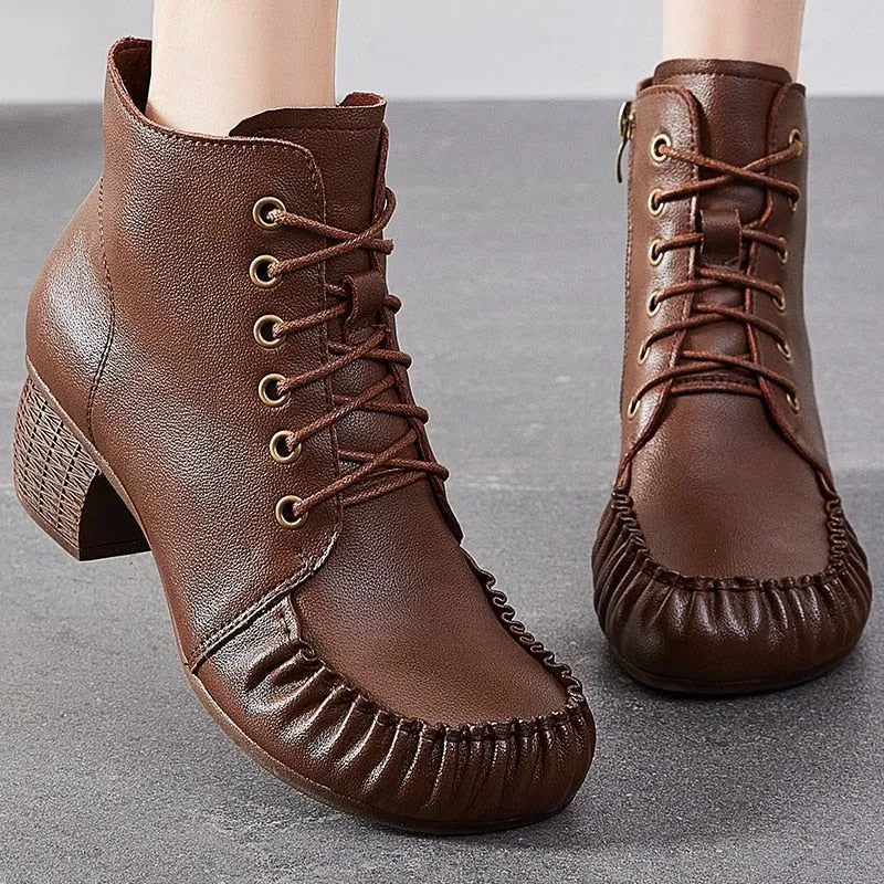 Women's Casual Shoes Handmade Leather Ankle Boots 2093