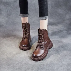 Women's Casual Shoes QA243 - Leather Velvet Thick Heel Boots