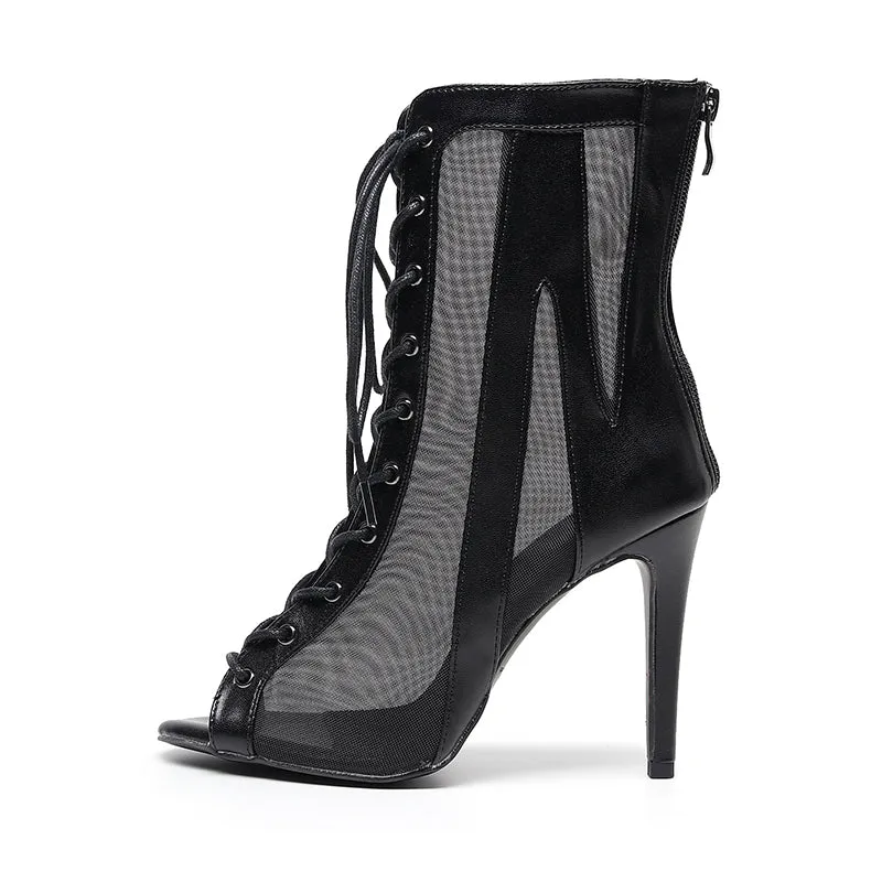 Women's Customized Heel Rubber Sole  Jazz Shoes Lace-up Dance Heels Boots