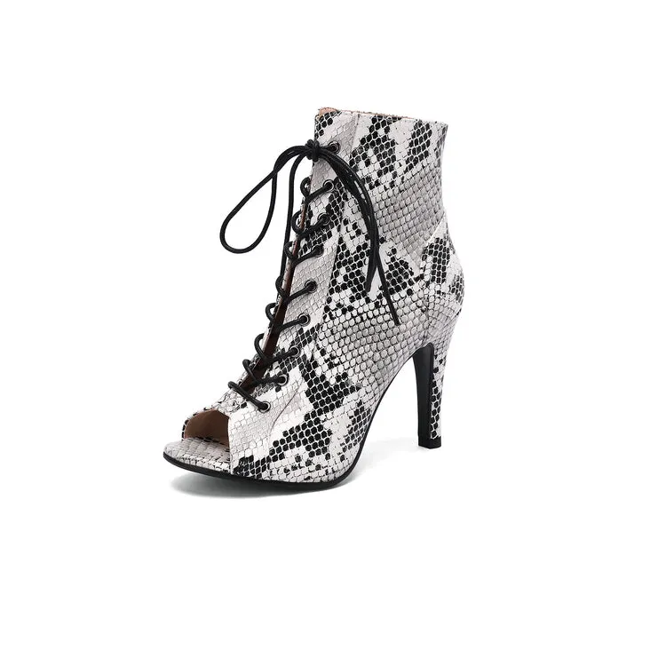 Women's White 7cm/9cm  Slim Heel Rubber Sole Leatherette Jazz Shoes Open Toe Dance Heels Boots