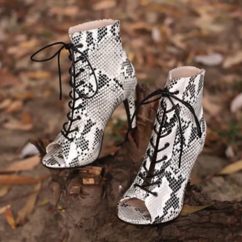 Women's White 7cm/9cm  Slim Heel Rubber Sole Leatherette Jazz Shoes Open Toe Dance Heels Boots