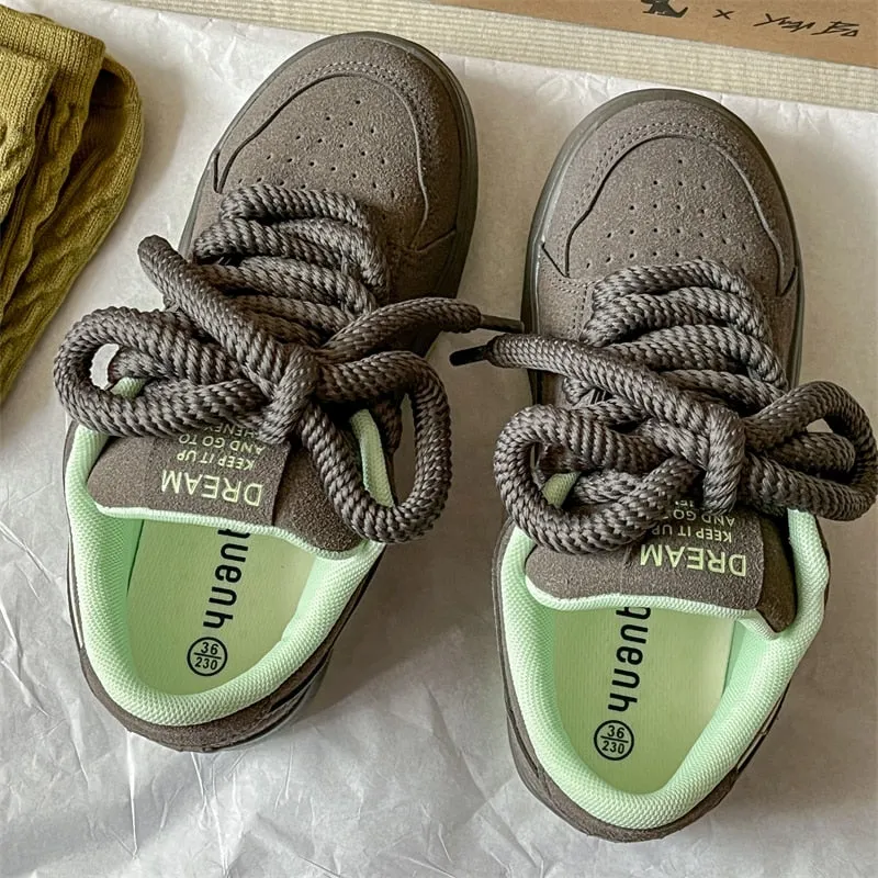 xiangtuibao Fashion Women's Sneakers Casual Spring Autumn Tennis Shoes Woman Thick Sole NEW Lace Up Flats Shoes Sneakers Sports Shoes Ladies