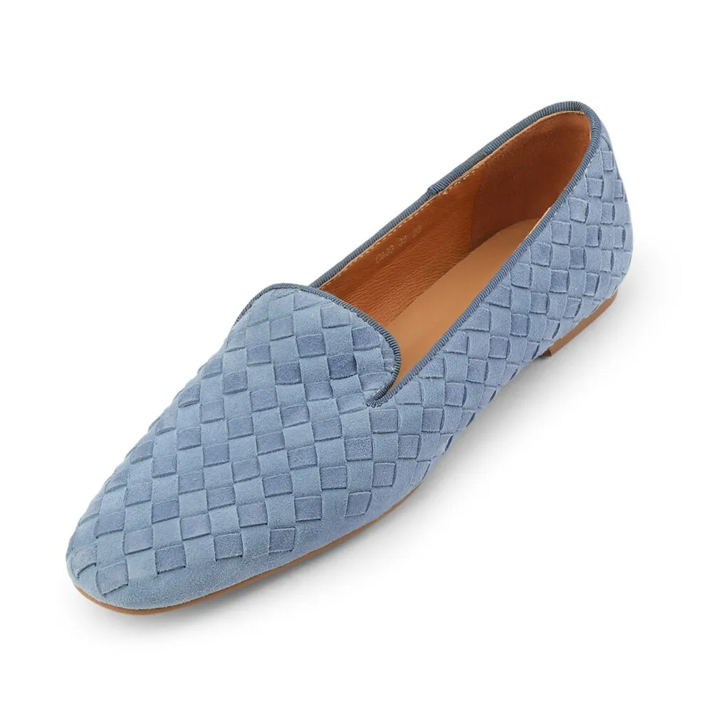 xiangtuibao New Fashion Women Spring Summer Suede Loafers Comfortable Shoes Woman Leather Slip On Casual Flats Ladies Low Heels Blue