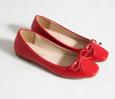 xiangtuibao Women's Square Toe Bow-knot European American Style Lady Microfiber Big Size 34-45 Flat Loafer Shoes Ballet Flattie Slip-Ons Red