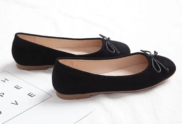 xiangtuibao Women's Square Toe Bow-knot European American Style Lady Microfiber Big Size 34-45 Flat Loafer Shoes Ballet Flattie Slip-Ons Red