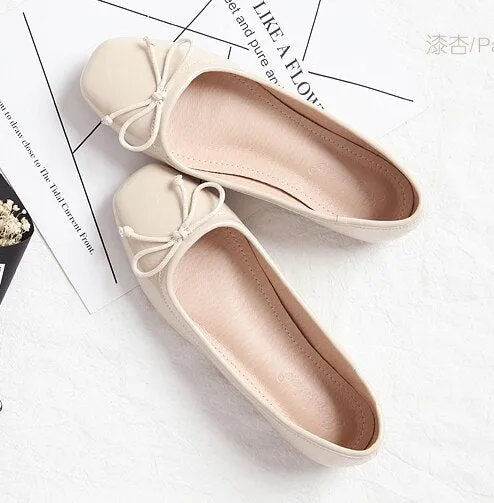 xiangtuibao Women's Square Toe Bow-knot European American Style Lady Microfiber Big Size 34-45 Flat Loafer Shoes Ballet Flattie Slip-Ons Red