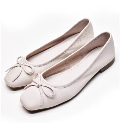 xiangtuibao Women's Square Toe Bow-knot European American Style Lady Microfiber Big Size 34-45 Flat Loafer Shoes Ballet Flattie Slip-Ons Red