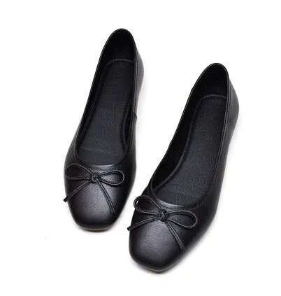 xiangtuibao Women's Square Toe Bow-knot European American Style Lady Microfiber Big Size 34-45 Flat Loafer Shoes Ballet Flattie Slip-Ons Red