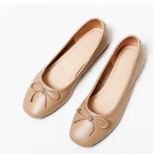 xiangtuibao Women's Square Toe Bow-knot European American Style Lady Microfiber Big Size 34-45 Flat Loafer Shoes Ballet Flattie Slip-Ons Red