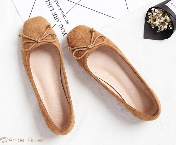 xiangtuibao Women's Square Toe Bow-knot European American Style Lady Microfiber Big Size 34-45 Flat Loafer Shoes Ballet Flattie Slip-Ons Red