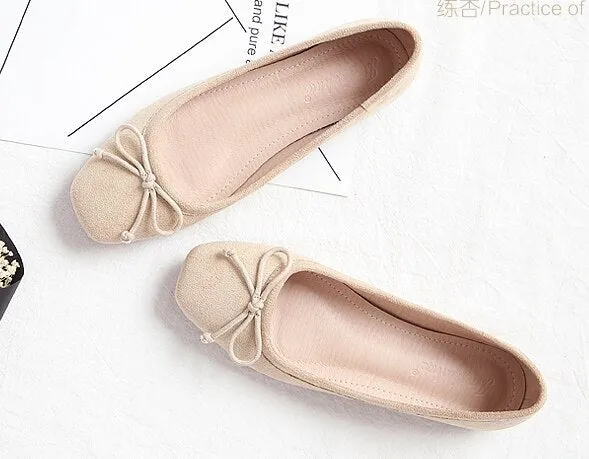 xiangtuibao Women's Square Toe Bow-knot European American Style Lady Microfiber Big Size 34-45 Flat Loafer Shoes Ballet Flattie Slip-Ons Red