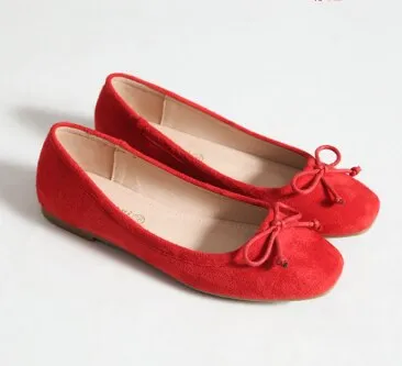 xiangtuibao Women's Square Toe Bow-knot European American Style Lady Microfiber Big Size 34-45 Flat Loafer Shoes Ballet Flattie Slip-Ons Red