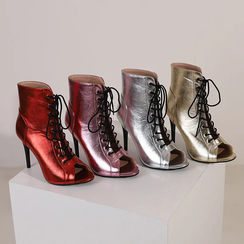 YXZJ Women's PU Lace-up 10cm Silm Heel Rubber Sole Dance Boots Jazz Dance Shoes